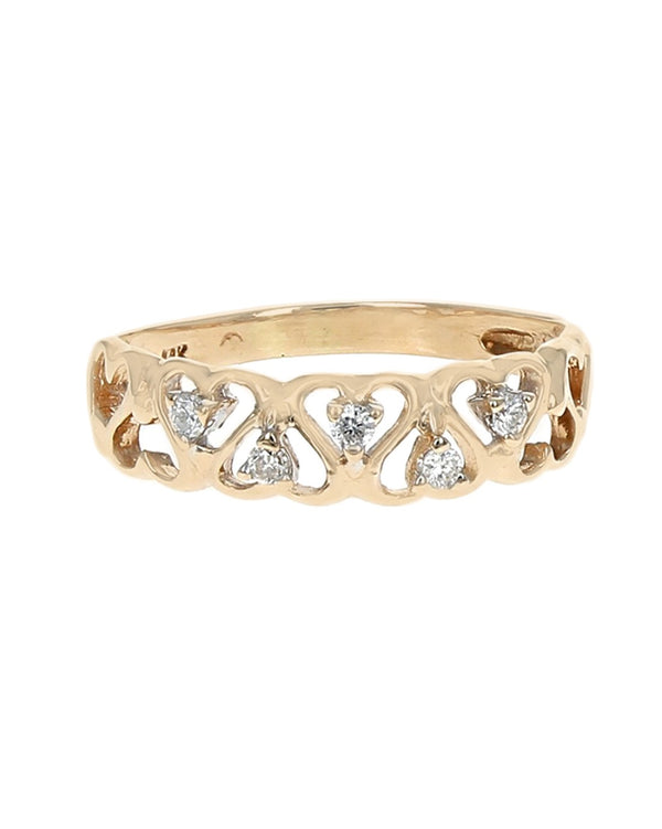 Diamond Open Heart Tapered Ring in Yellow Gold