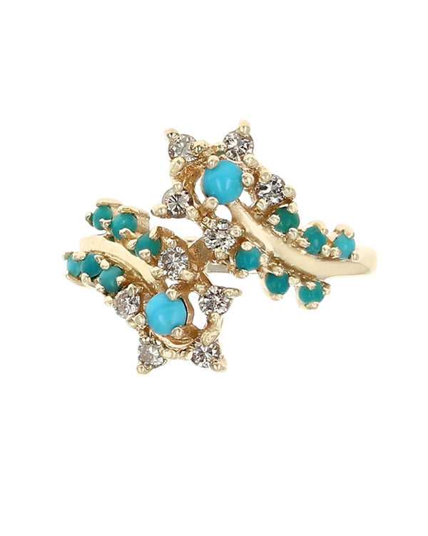 Turquoise and Diamond Bypass Star Ring
