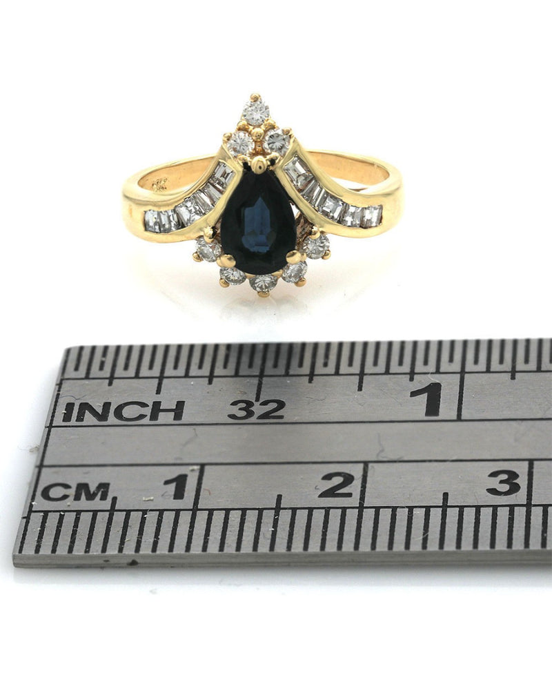 Australian Blue Sapphire and Mixed Cut Diamond Chevron Motif Ring