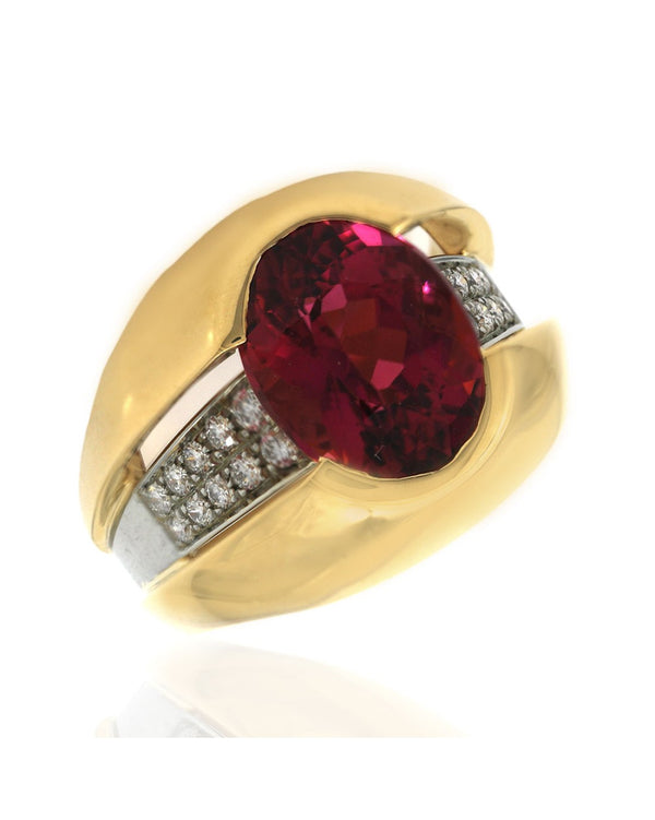 Pink Tourmaline and Diamond Open Ring