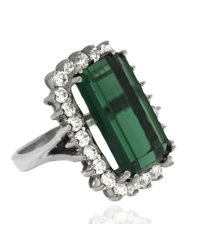 Green Tourmaline and Diamond Halo Ring