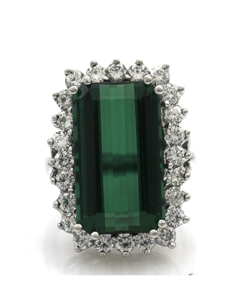 Green Tourmaline and Diamond Halo Ring