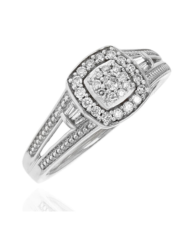 Diamond Halo Milgrain Split Shank Ring in White Gold