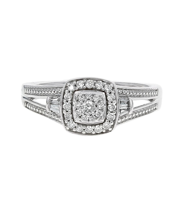 Diamond Halo Milgrain Split Shank Ring in White Gold