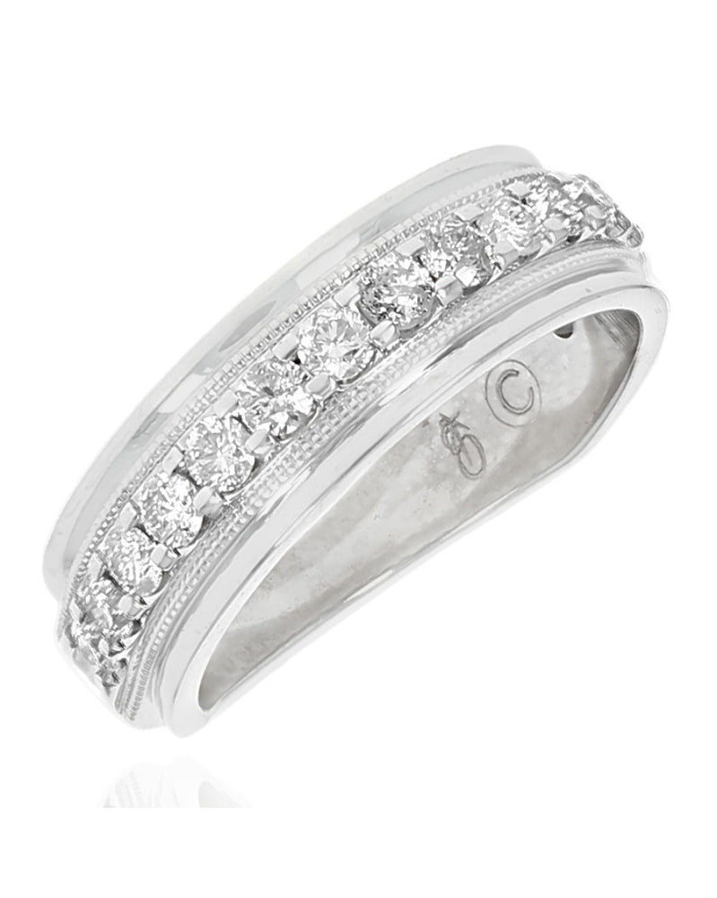 Gentlemen's Diamond Milgrain Accent Ring in White Gold