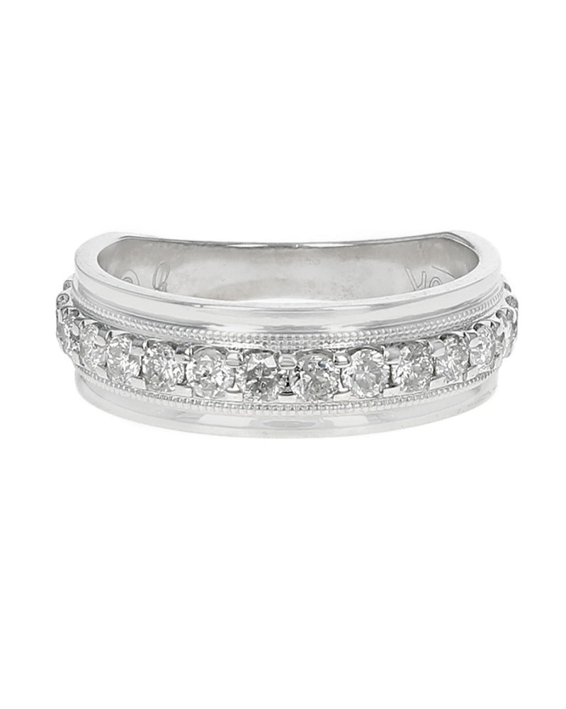 Gentlemen's Diamond Milgrain Accent Ring in White Gold