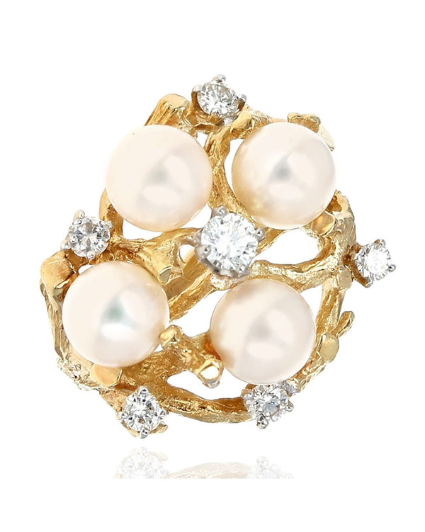 Akoya Pearl and Diamond Free Form Ring