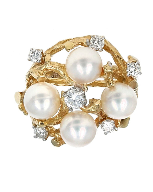 Akoya Pearl and Diamond Free Form Ring