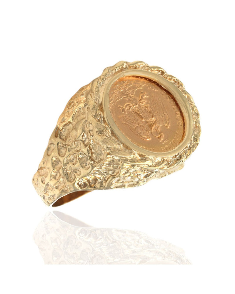 Dos Pesos Coin Nugget Style Ring in Yellow Gold