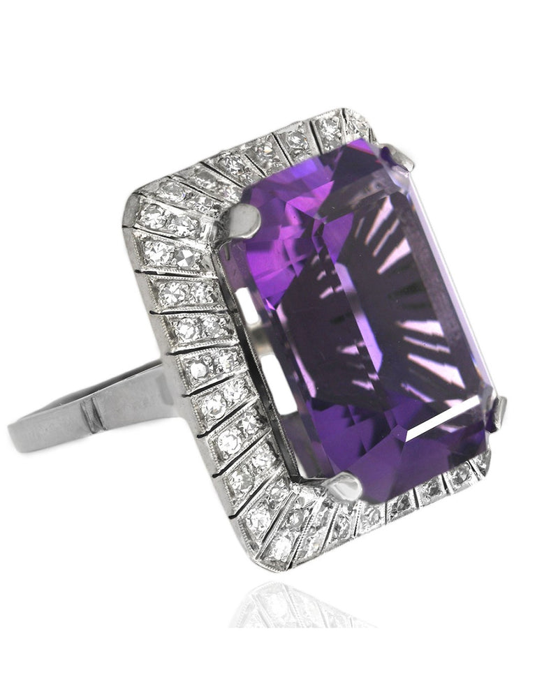 Emerald Cut Amethyst and Diamond Rectangular Ring