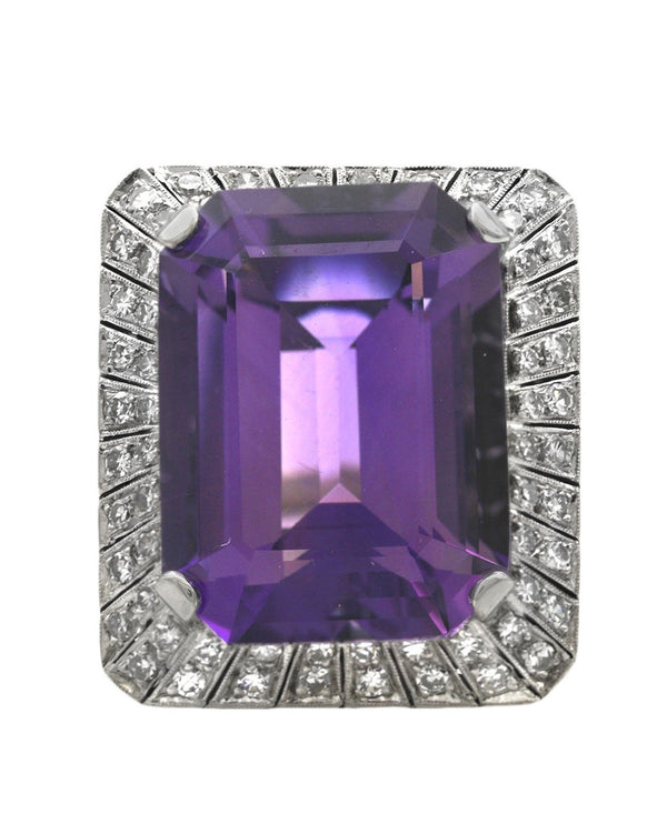 Emerald Cut Amethyst and Diamond Rectangular Ring