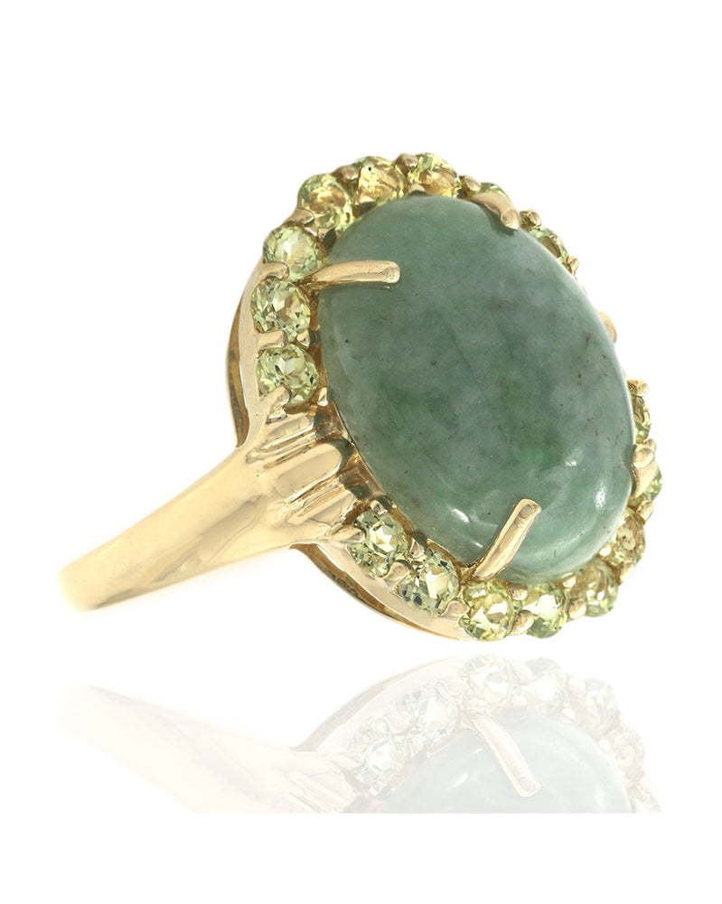 Oval Jade Cabochon and Chrysoberyl Halo Ring