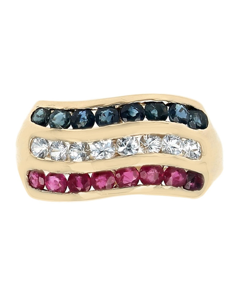 Ruby and Sapphire Wave Ring in Yellow Gold