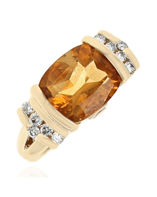 Citrine and Diamond Ring in Yellow Gold