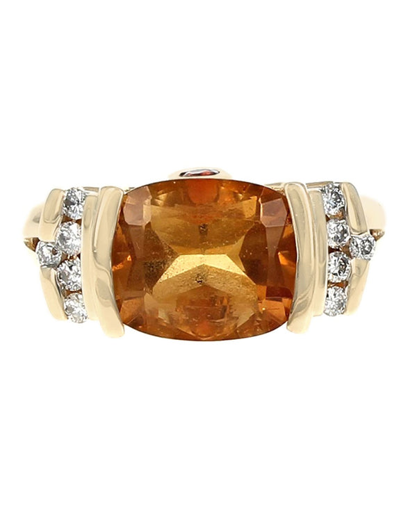 Citrine and Diamond Ring in Yellow Gold