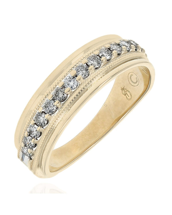 Gentlemen's Diamond Milgrain Accent Wedding Band in Yellow Gold