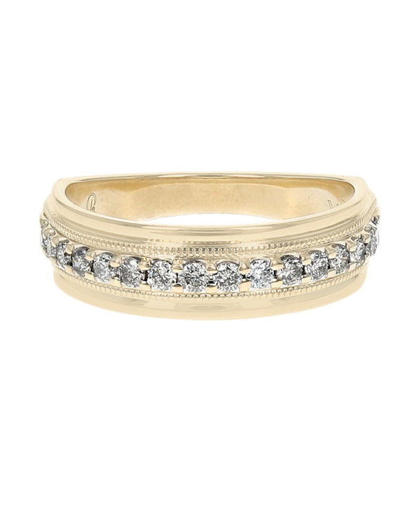 Gentlemen's Diamond Milgrain Accent Wedding Band in Yellow Gold