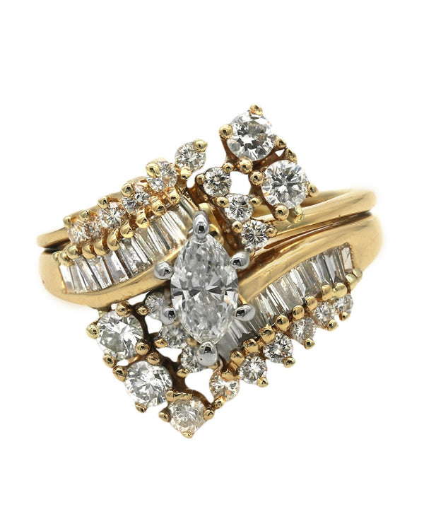 Mixed Cut Diamond Bypass Cluster Ring in Yellow Gold