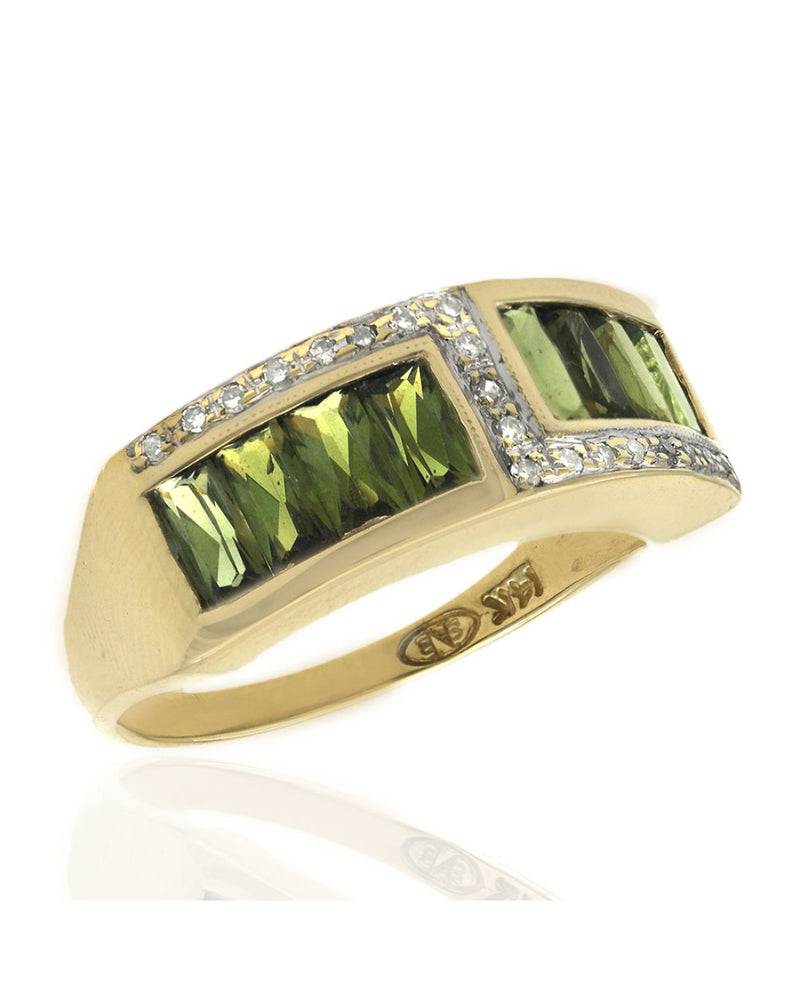 Green Tourmaline and Diamond Accent Ring in Yellow Gold