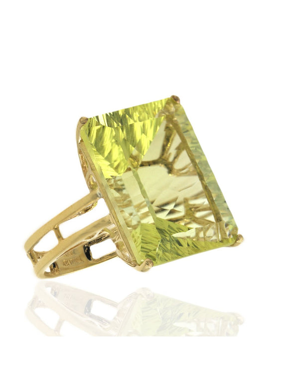 Lemon Quartz Split Shank Ring in Yellow Gold