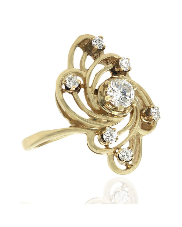 Diamond Open Cut Swirl Ring in Yellow Gold