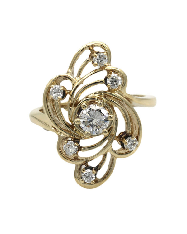 Diamond Open Cut Swirl Ring in Yellow Gold