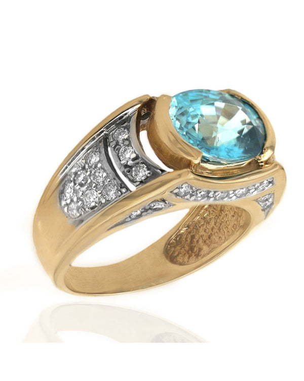 Blue Zircon and Diamond Pave Ring