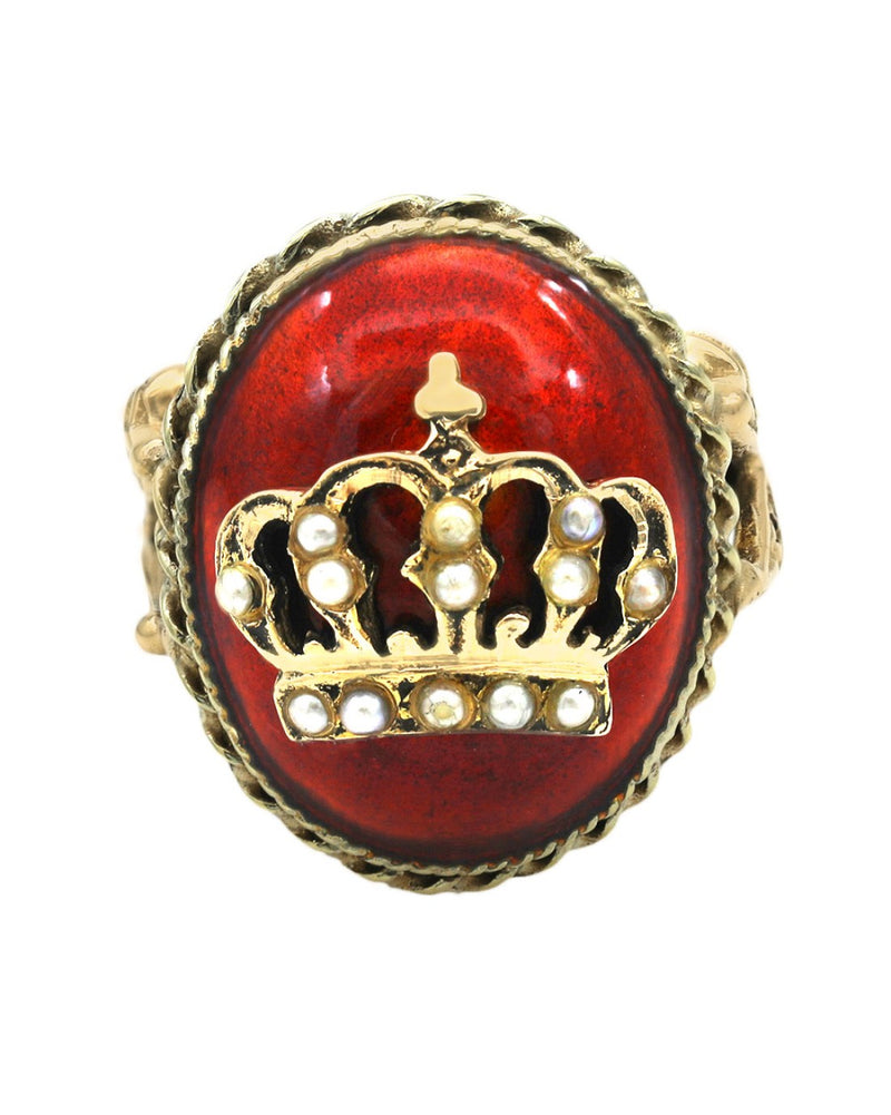 Red Enamel and Seed Pearl Coronet Ring