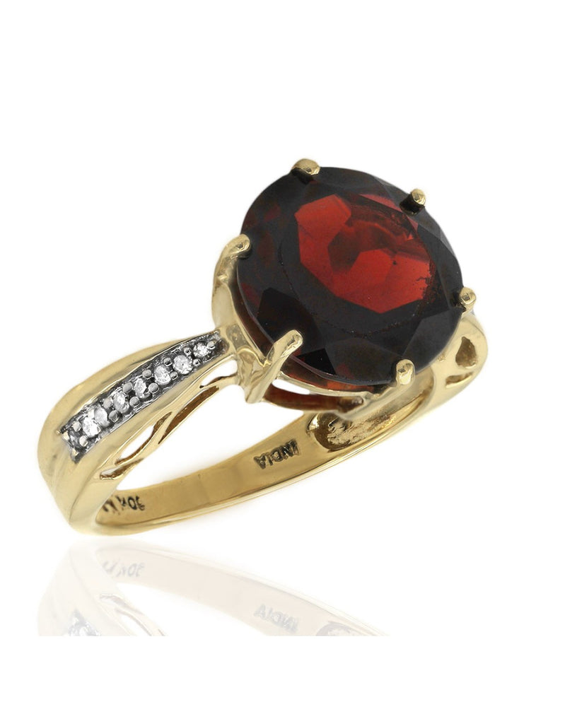 Pyrope Garnet and Diamond Accent Ring in Yellow Gold