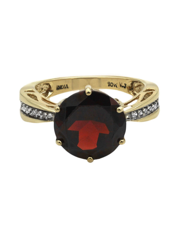 Pyrope Garnet and Diamond Accent Ring in Yellow Gold