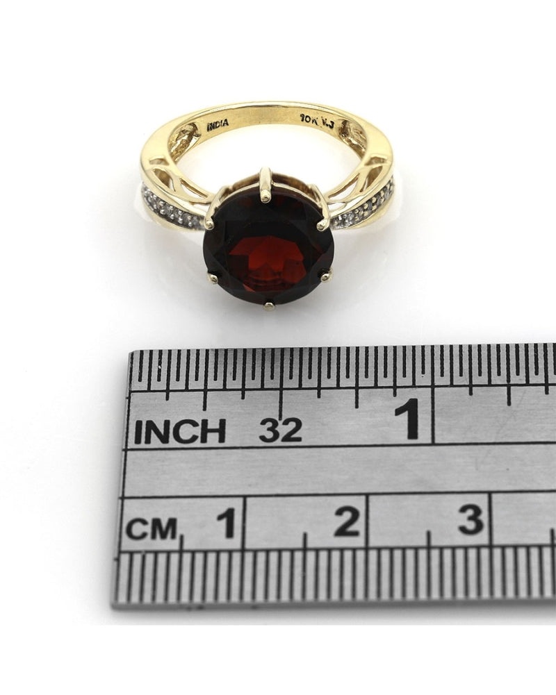 Pyrope Garnet and Diamond Accent Ring in Yellow Gold