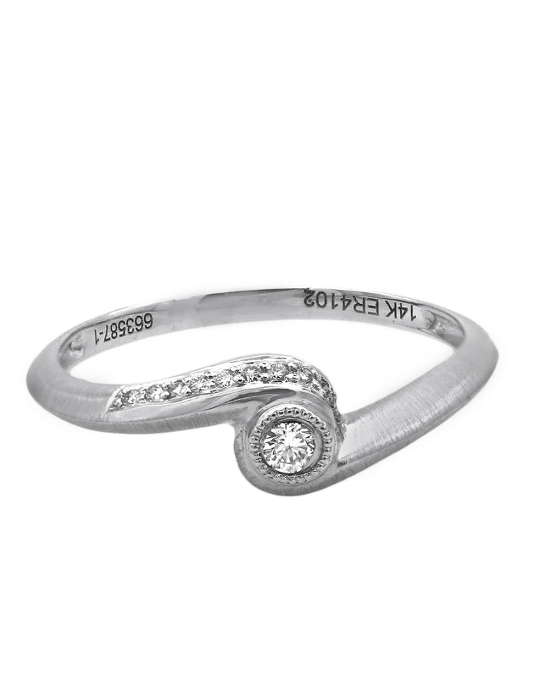 Diamond Bypass Ring in 14K Brushed White Gold