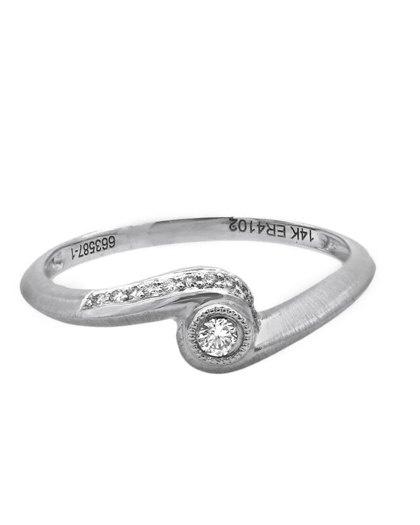 Diamond Bypass Ring in 14K Brushed White Gold