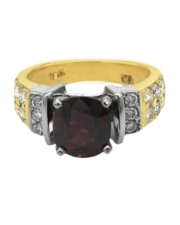 Oval Ruby and Diamond Tapered Ring