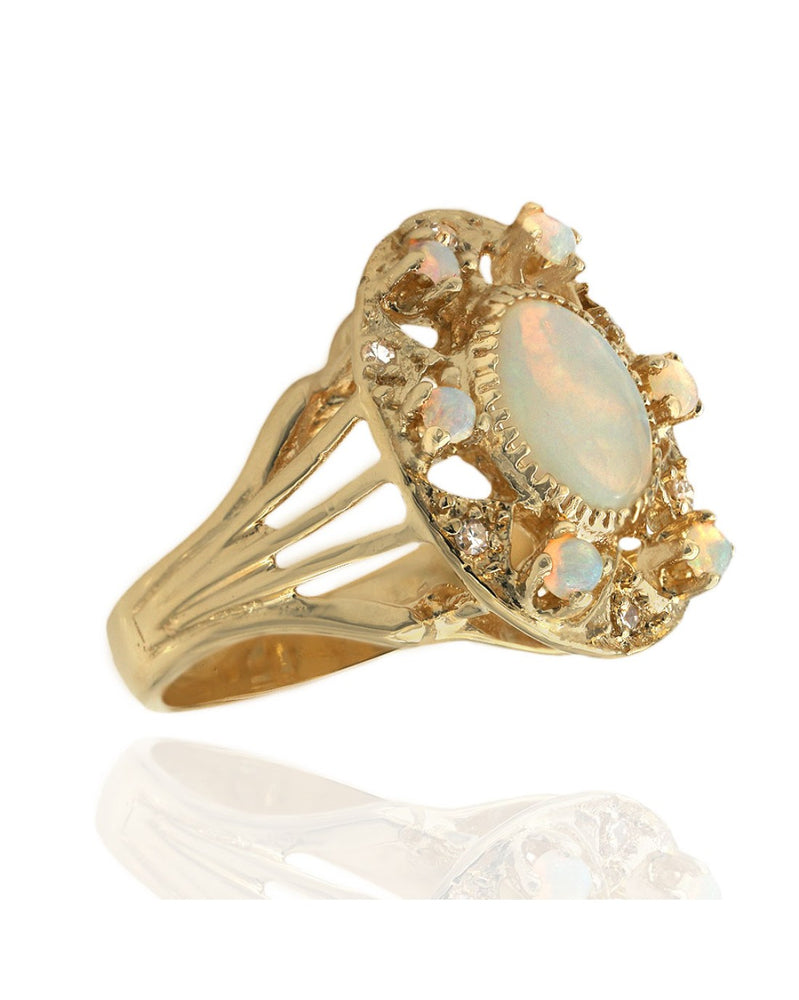 Ethiopian Opal and Diamond Split Shank Ring