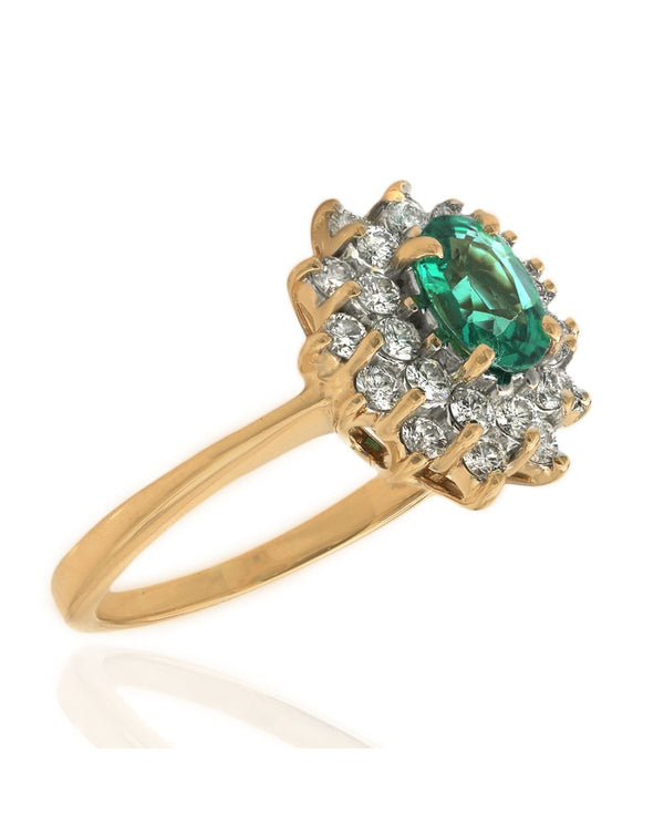 Oval Emerald and Diamond Double Halo Ring