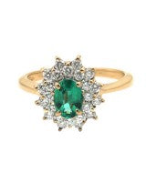 Oval Emerald and Diamond Double Halo Ring