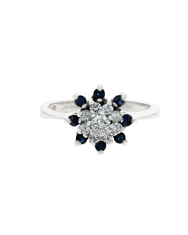 Diamond and Sapphire Halo Ring in Gold