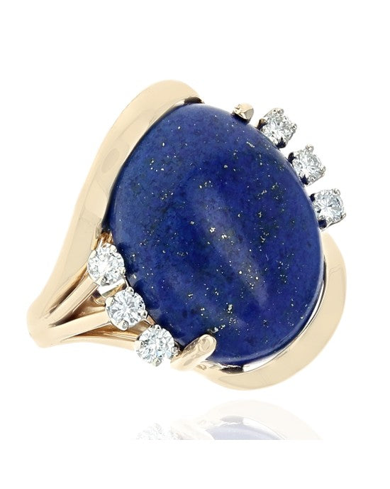 Lapis and Diamond Bypass Ring in Yellow Gold