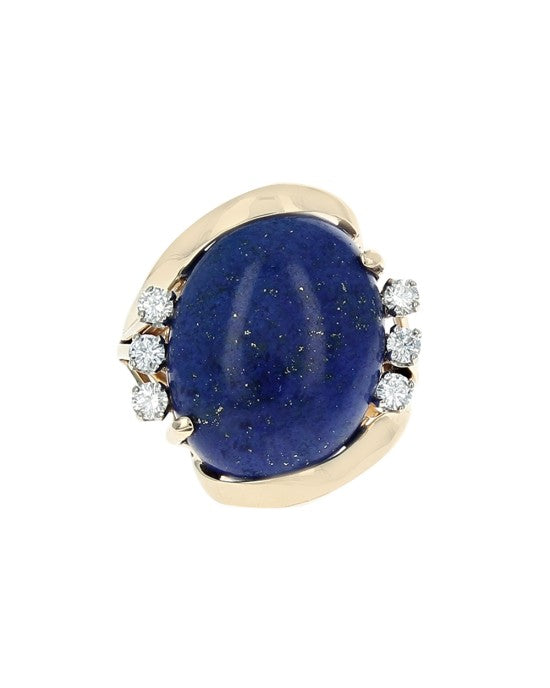 Lapis and Diamond Bypass Ring in Yellow Gold