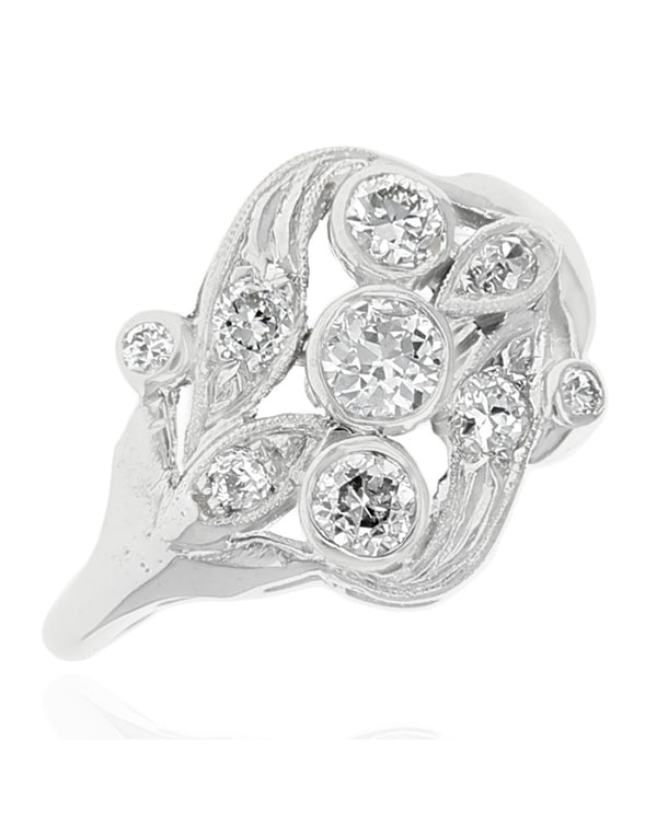 Diamond Open Cut Milgrain Ring in White Gold