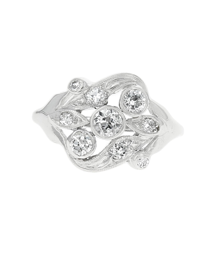 Diamond Open Cut Milgrain Ring in White Gold