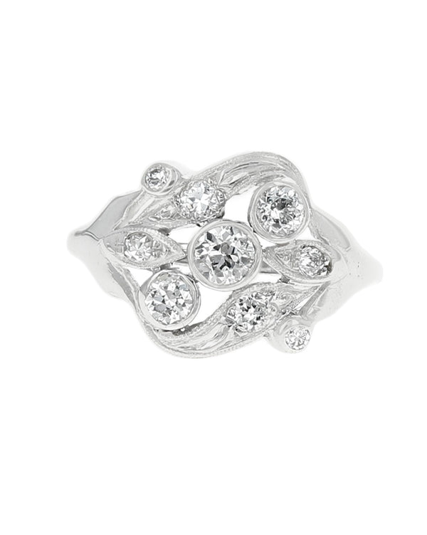 Diamond Open Cut Milgrain Ring in White Gold