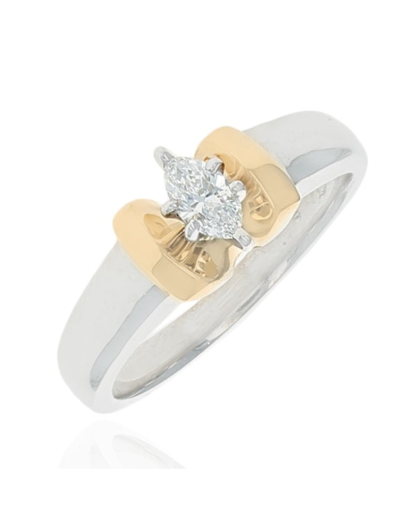 Diamond Solitaire Engagement Ring in White and Yellow Gold