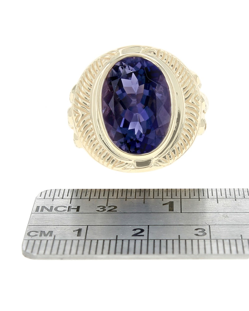 Getlemans Iolite and Diamond Etched Ring