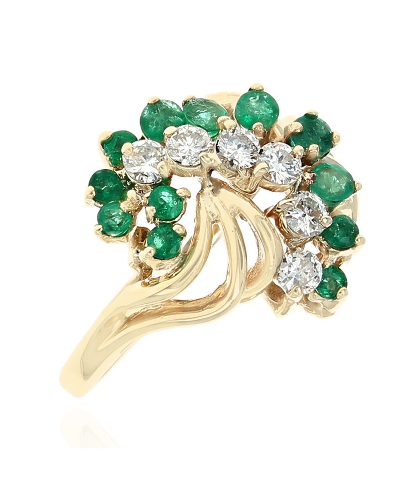 Emerald and Diamond Swirl Ring in Gold