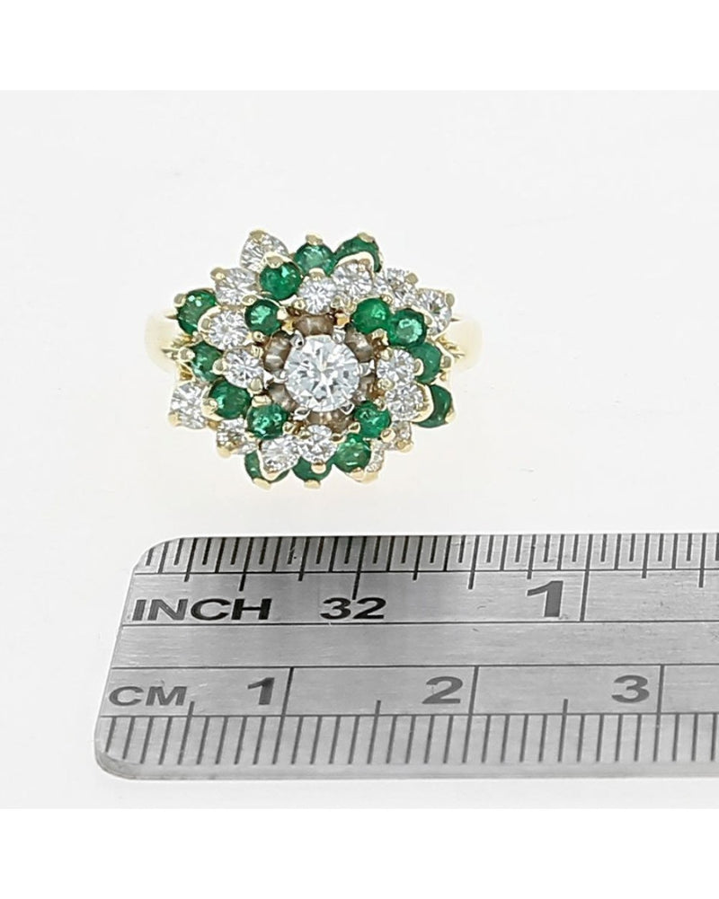 Diamond and Emerald Pinwheel Dome Ring in Yellow Gold