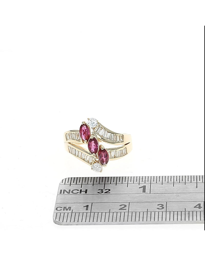 Ruby and Diamond Split Shank Ring in Yellow Gold