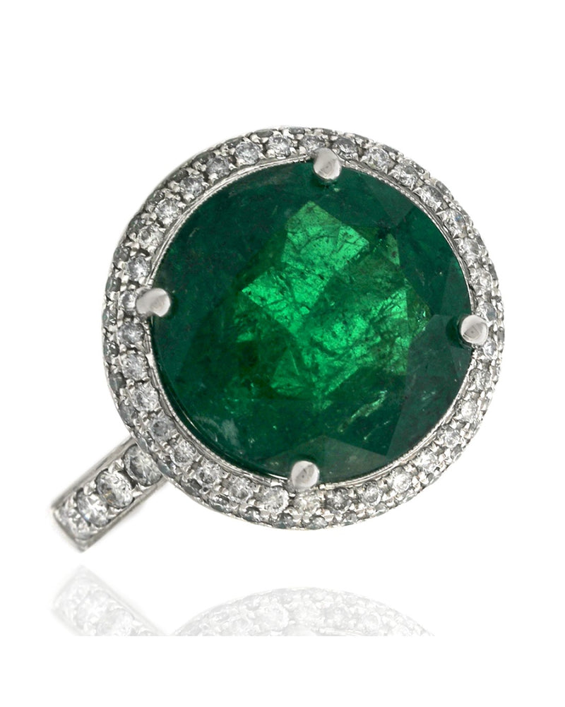 Round Emerald Diamond Halo Cocktail Ring