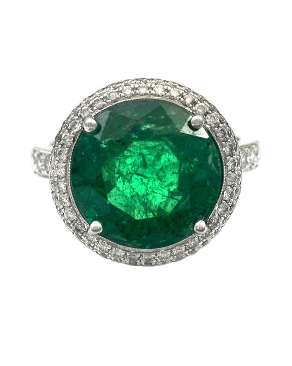 Round Emerald Diamond Halo Cocktail Ring